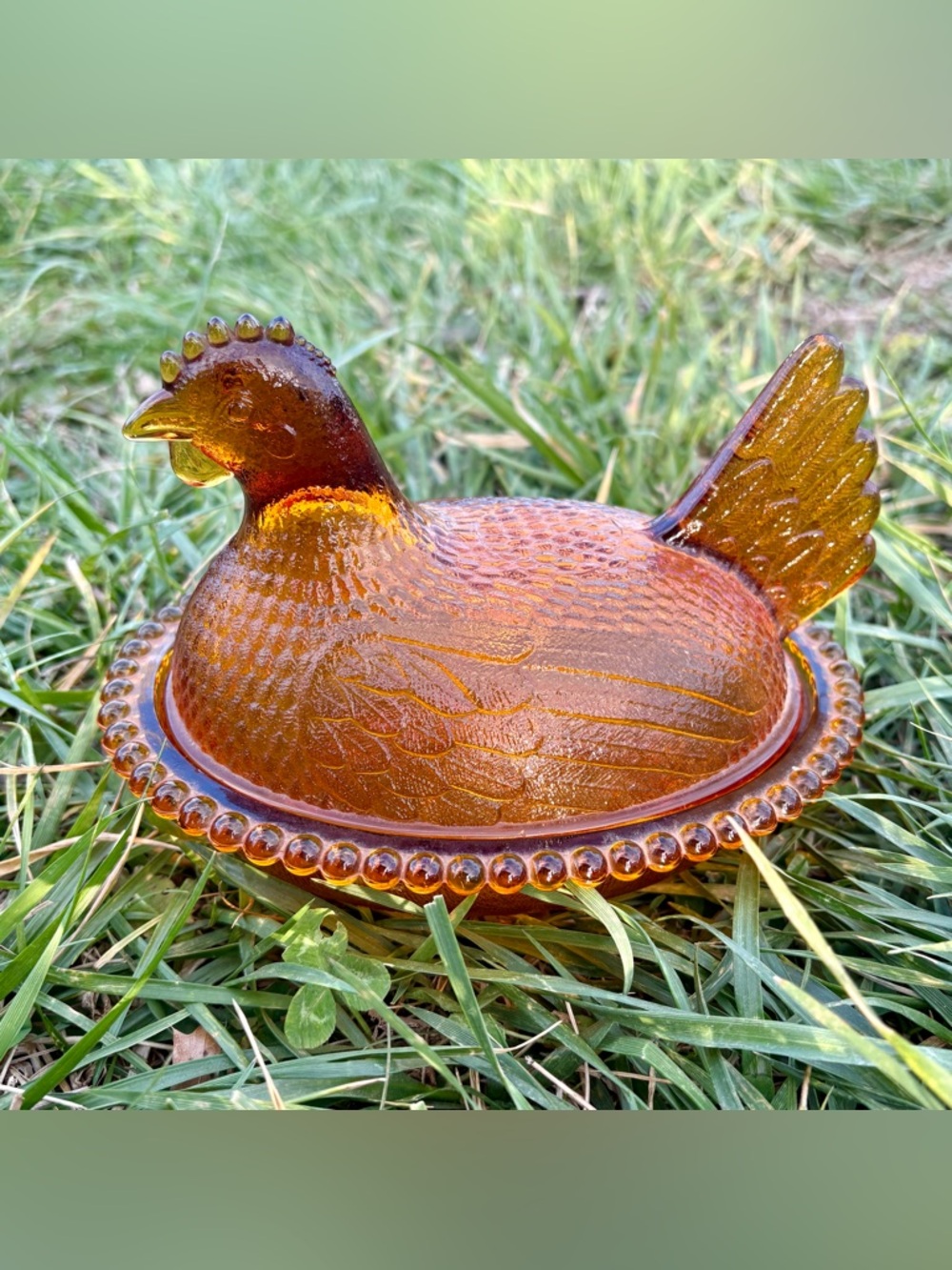 Vintage Amber Glass "Hen on Nest" Covered Dish